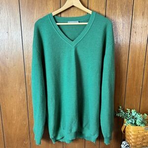 MFH Knits V Neck Sweater XXL Green Baby Alpaca Wool Mens